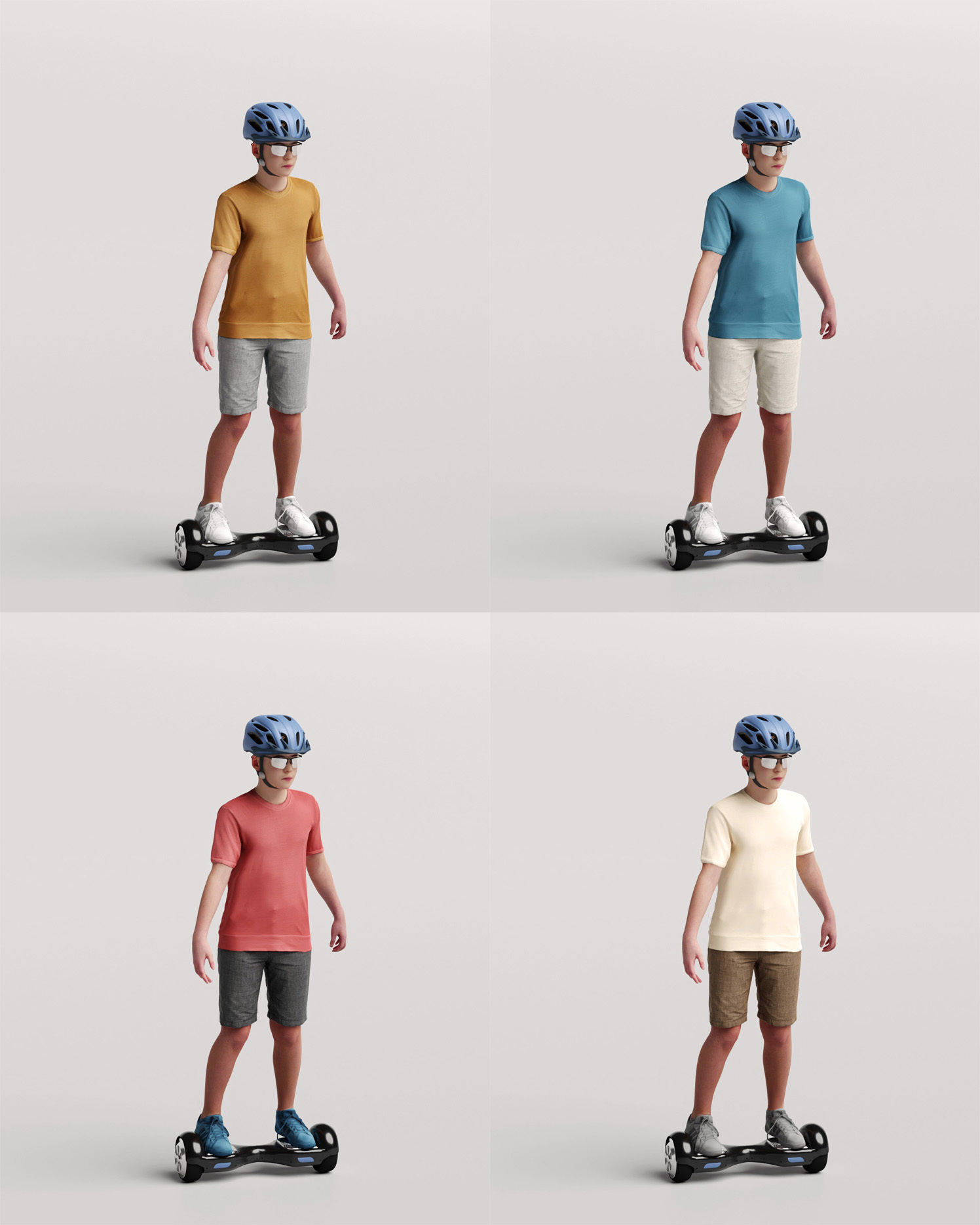 Humano Young boy riding a hoverboard with a helmet 0918 3D model_4