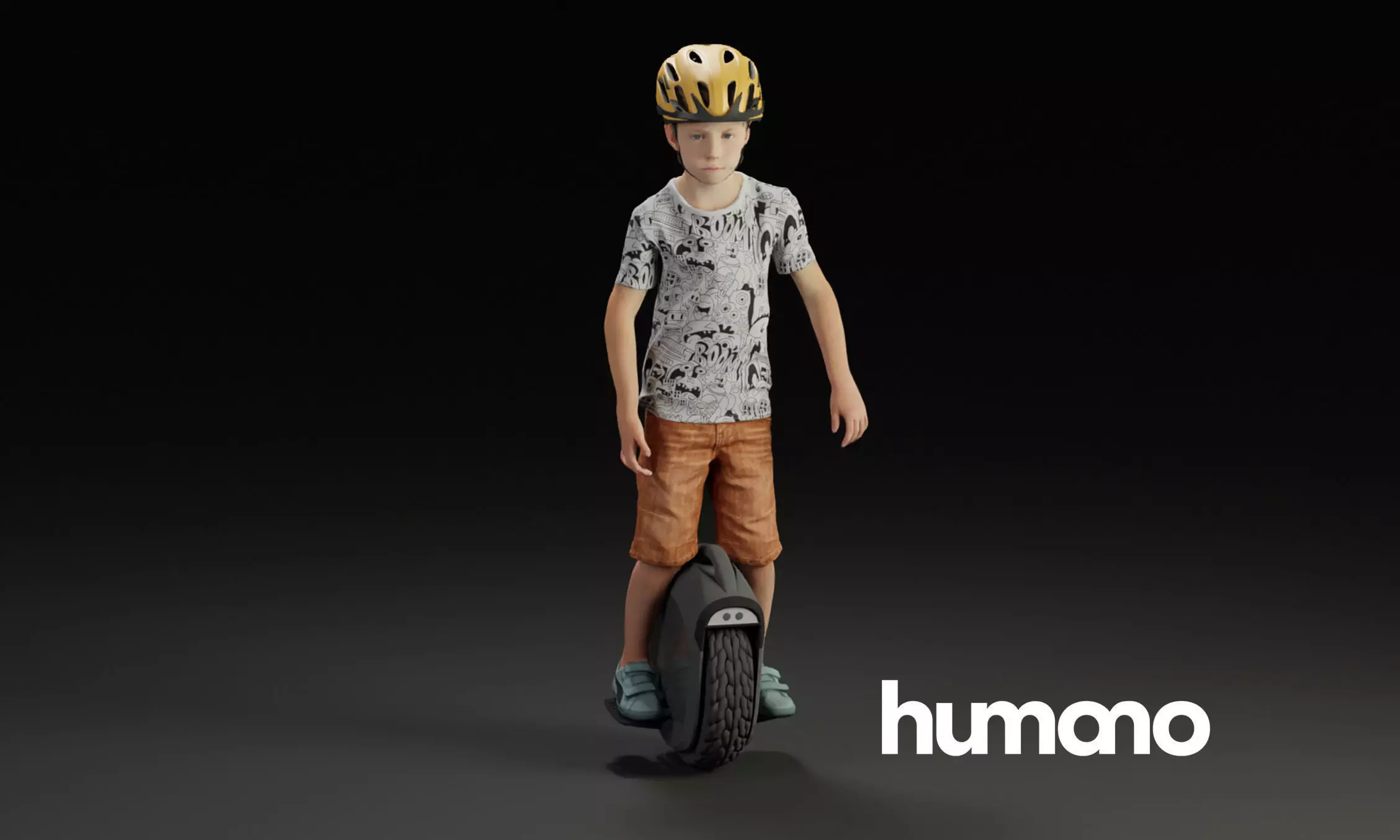 Humano Young boy riding a unicycle with a helmet 0919 3D model_0