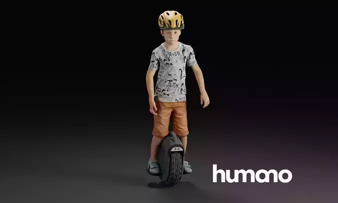 Humano Young boy riding a unicycle with a helmet 0919 3D model