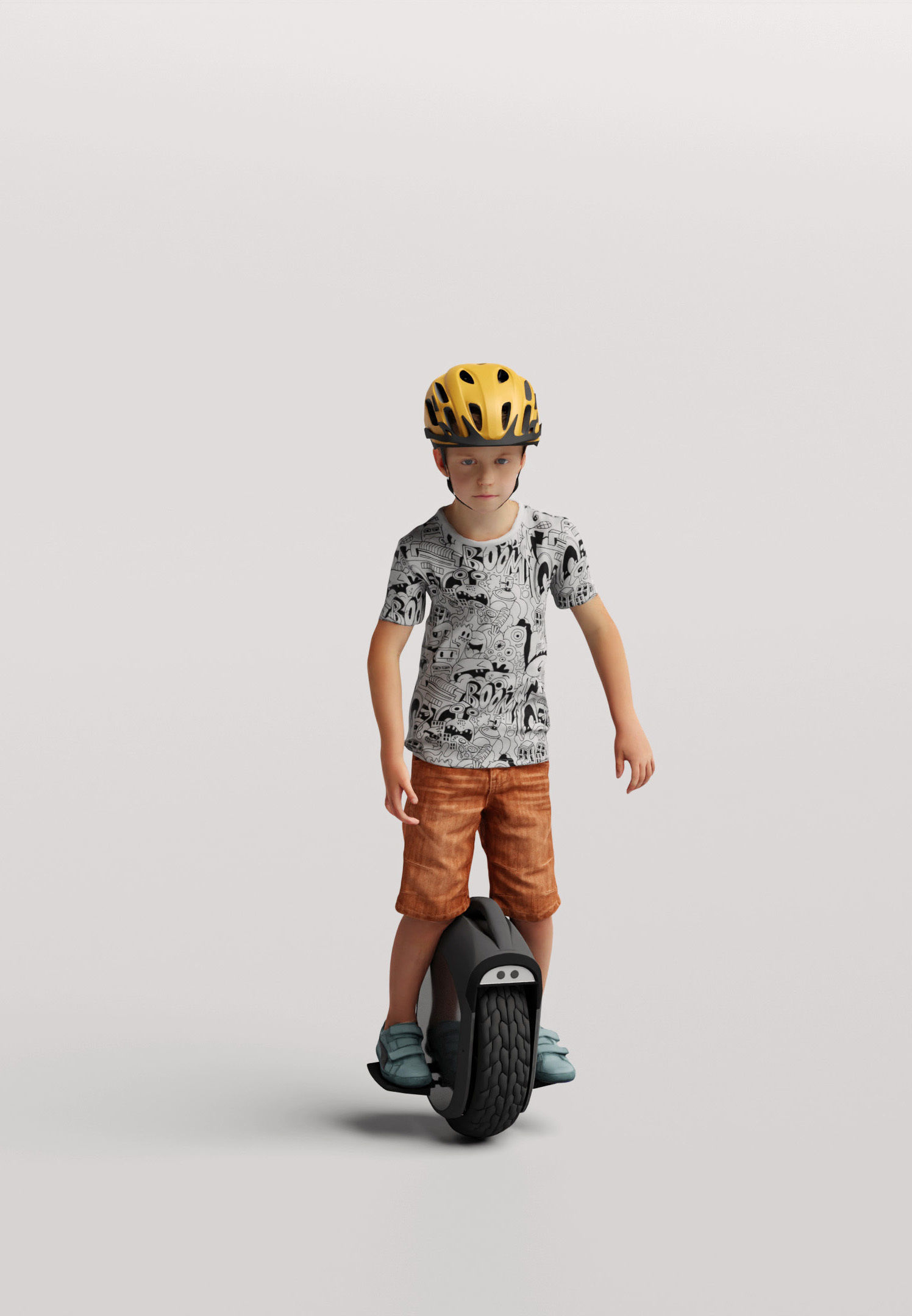 Humano Young boy riding a unicycle with a helmet 0919 3D model_1
