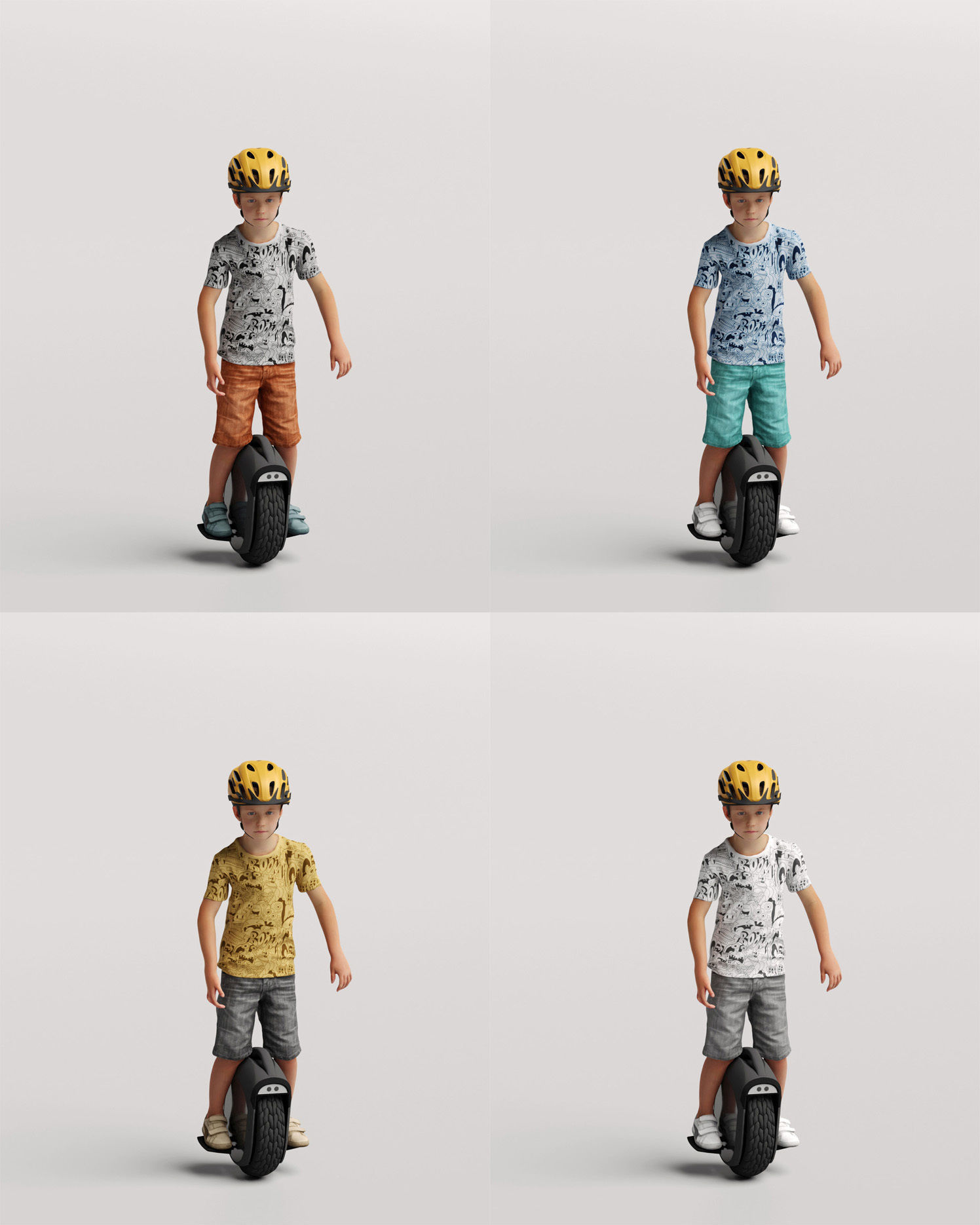 Humano Young boy riding a unicycle with a helmet 0919 3D model_4