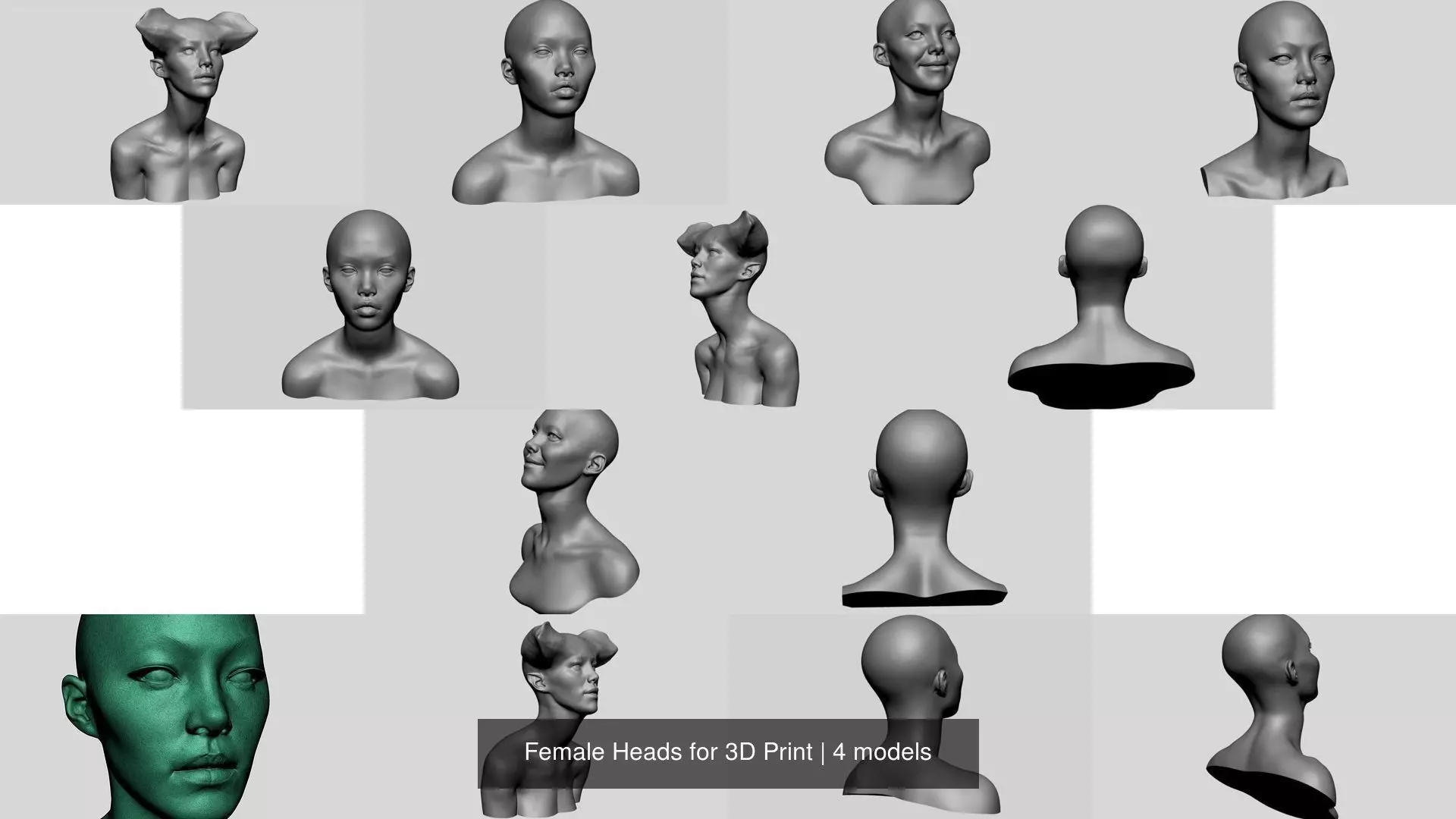 Female Heads for 3D Print 3D Model Collection_0