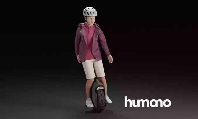 Humano Young boy riding a unicycle with a helmet 0920 3D model