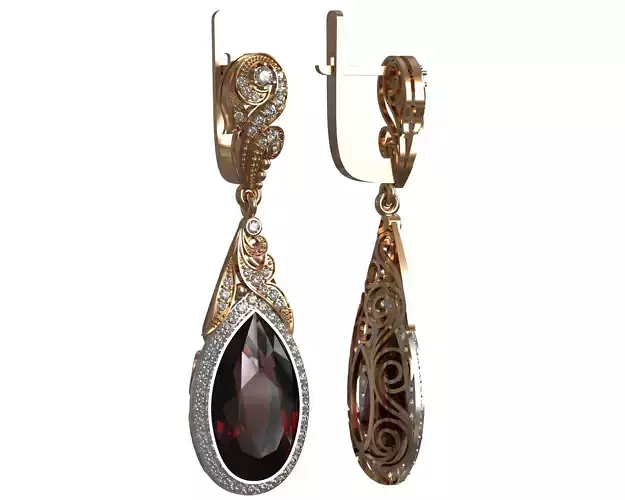 Classic earring with pear garnet and diamonds 3D print model