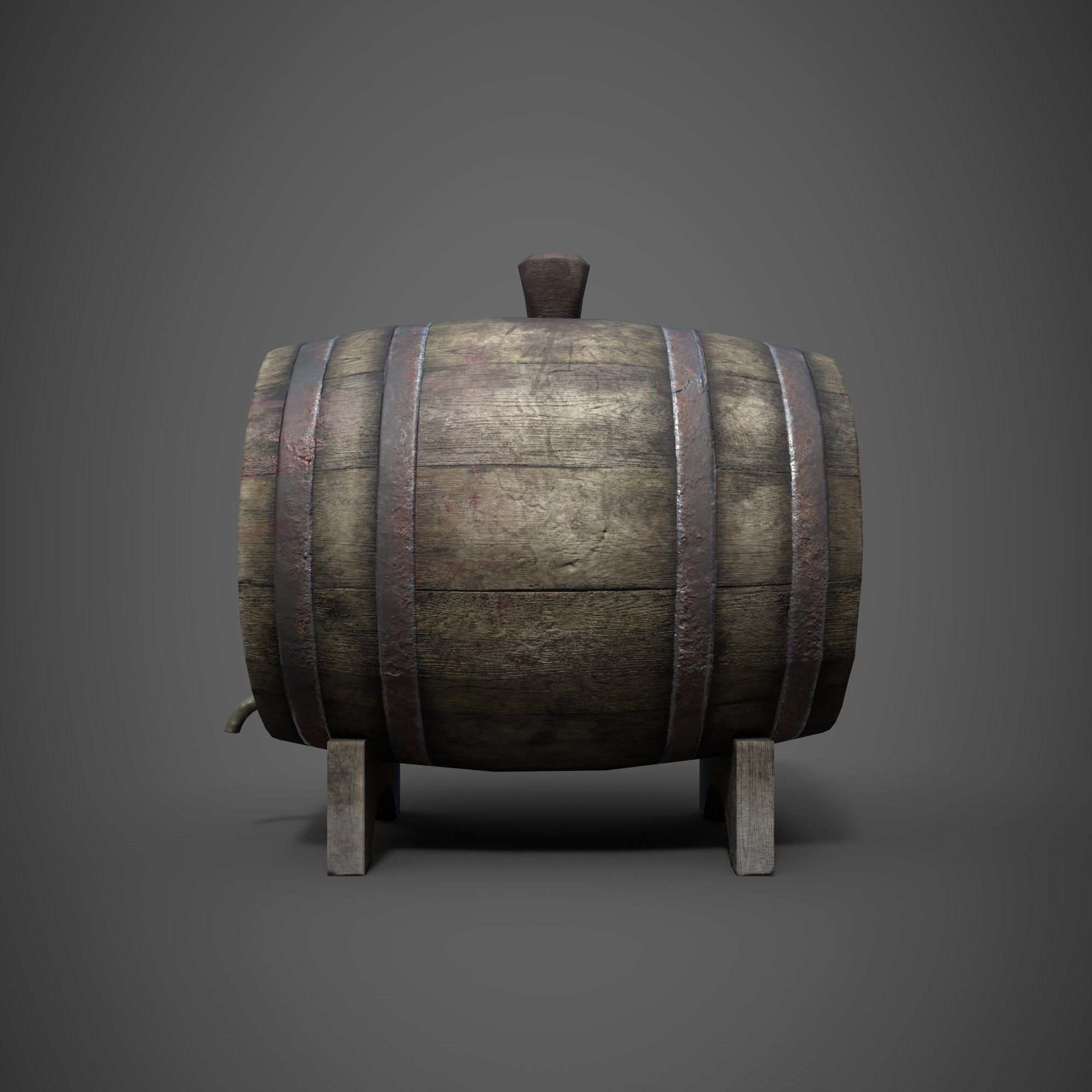 Old barrel  Low-poly 3D model_3