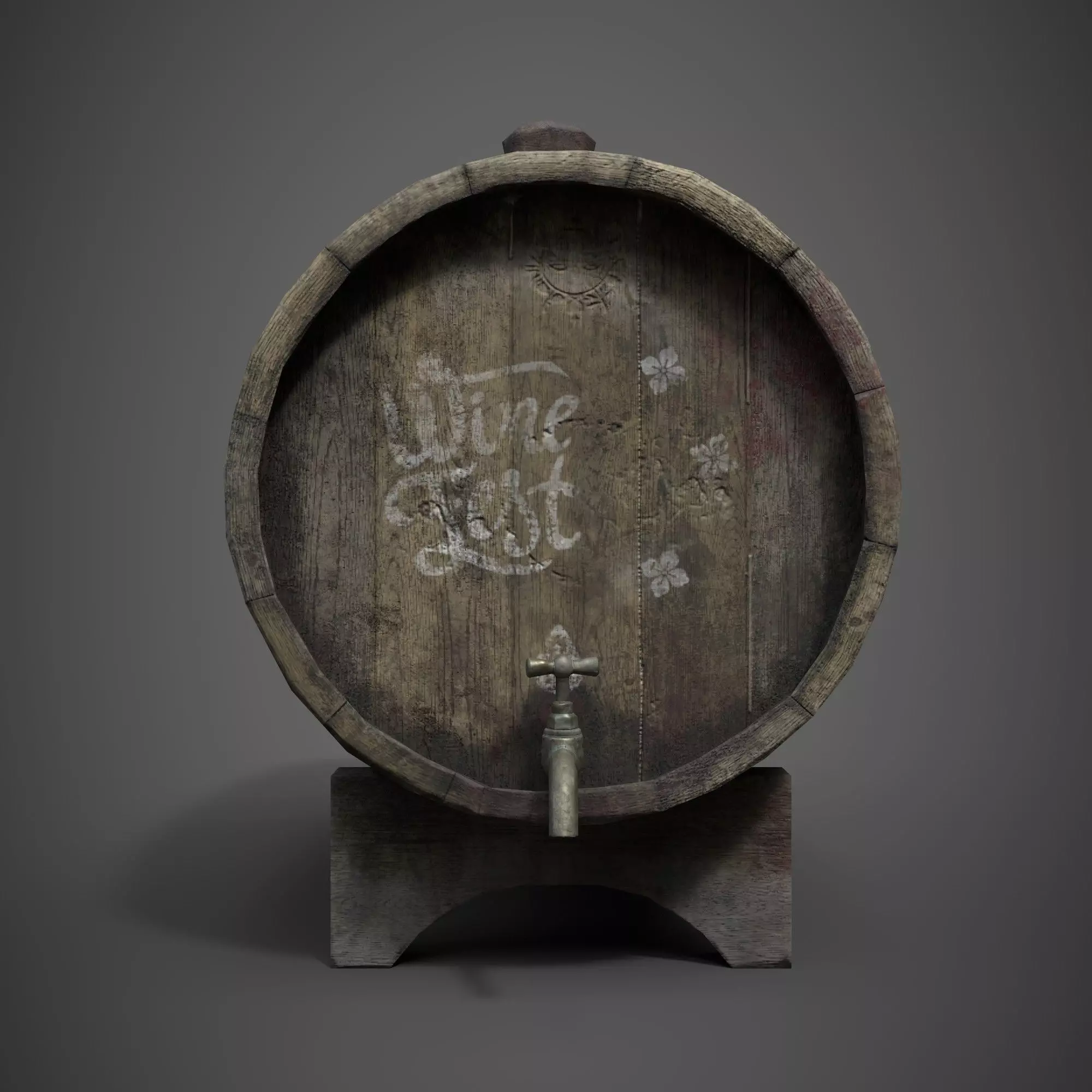 Old barrel  Low-poly 3D model_0