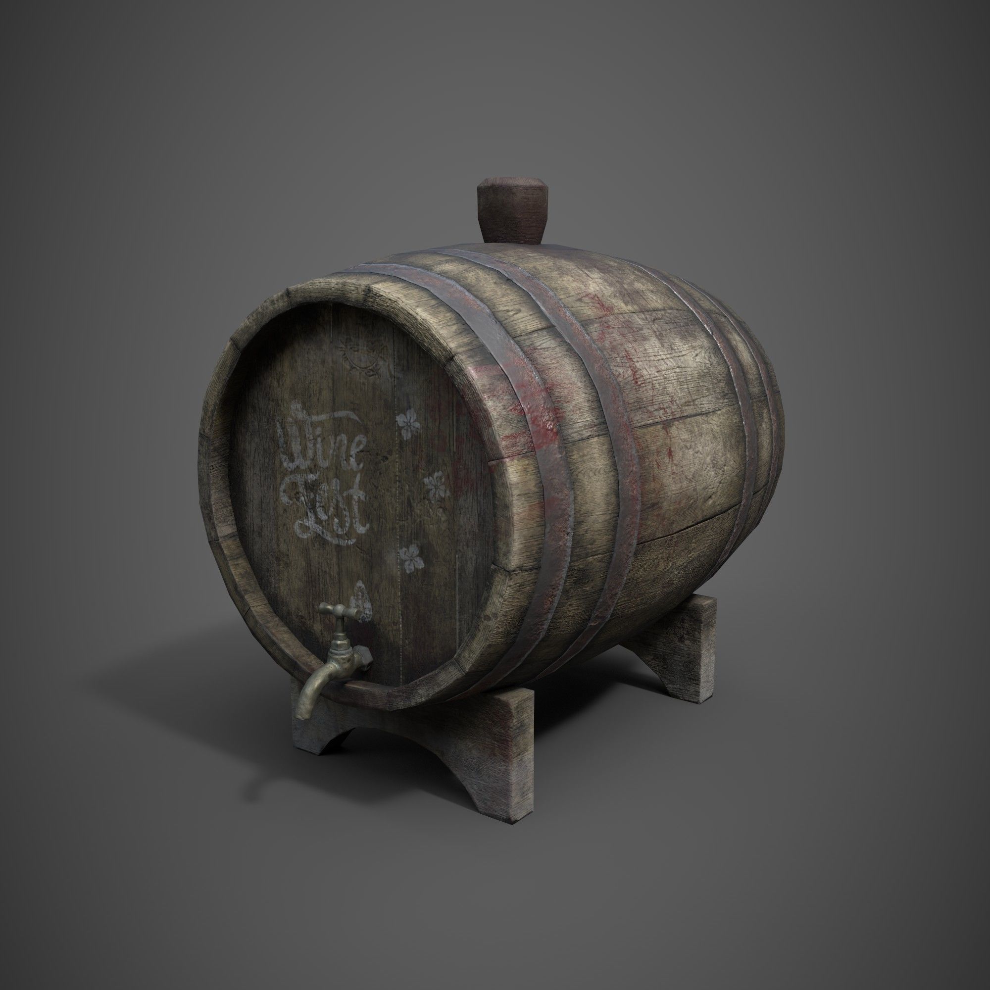Old barrel  Low-poly 3D model_2