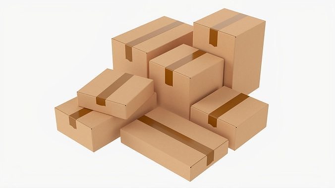Box sealed with packing tape mockup 3D Model Collection