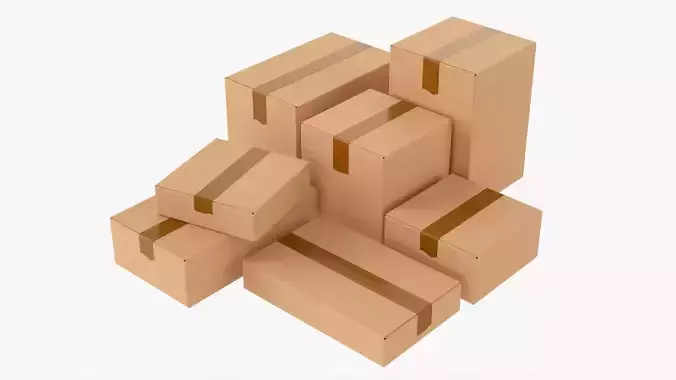 Box sealed with packing tape mockup 3D Model Collection