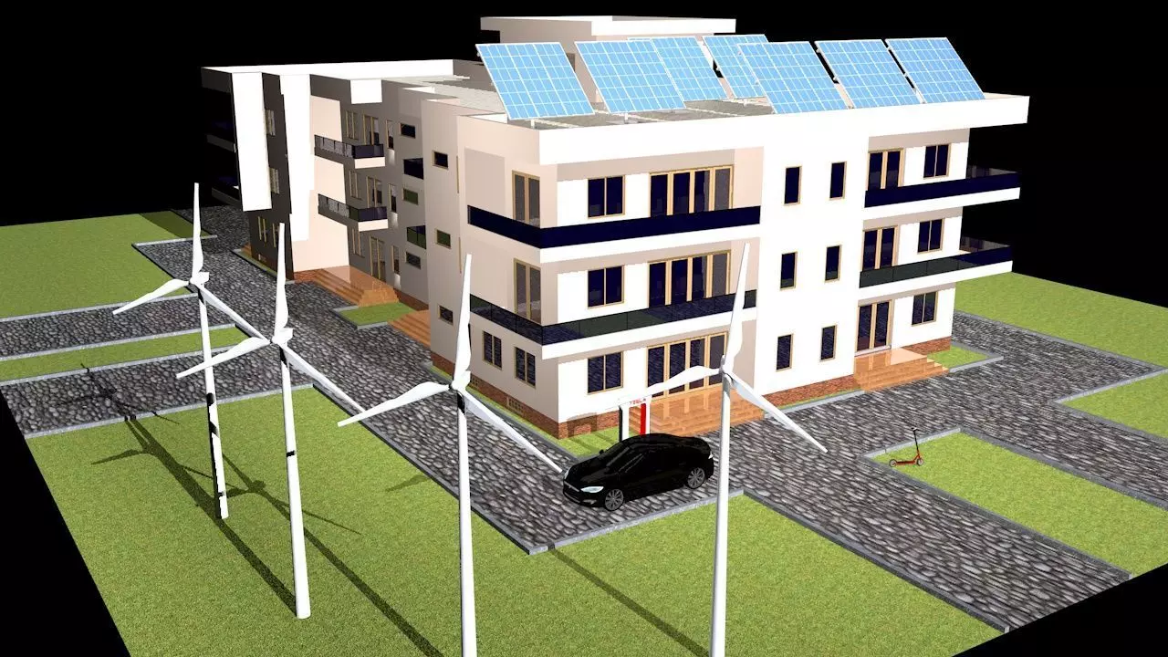 Renewable energy Eco House Sustainable house 3D model