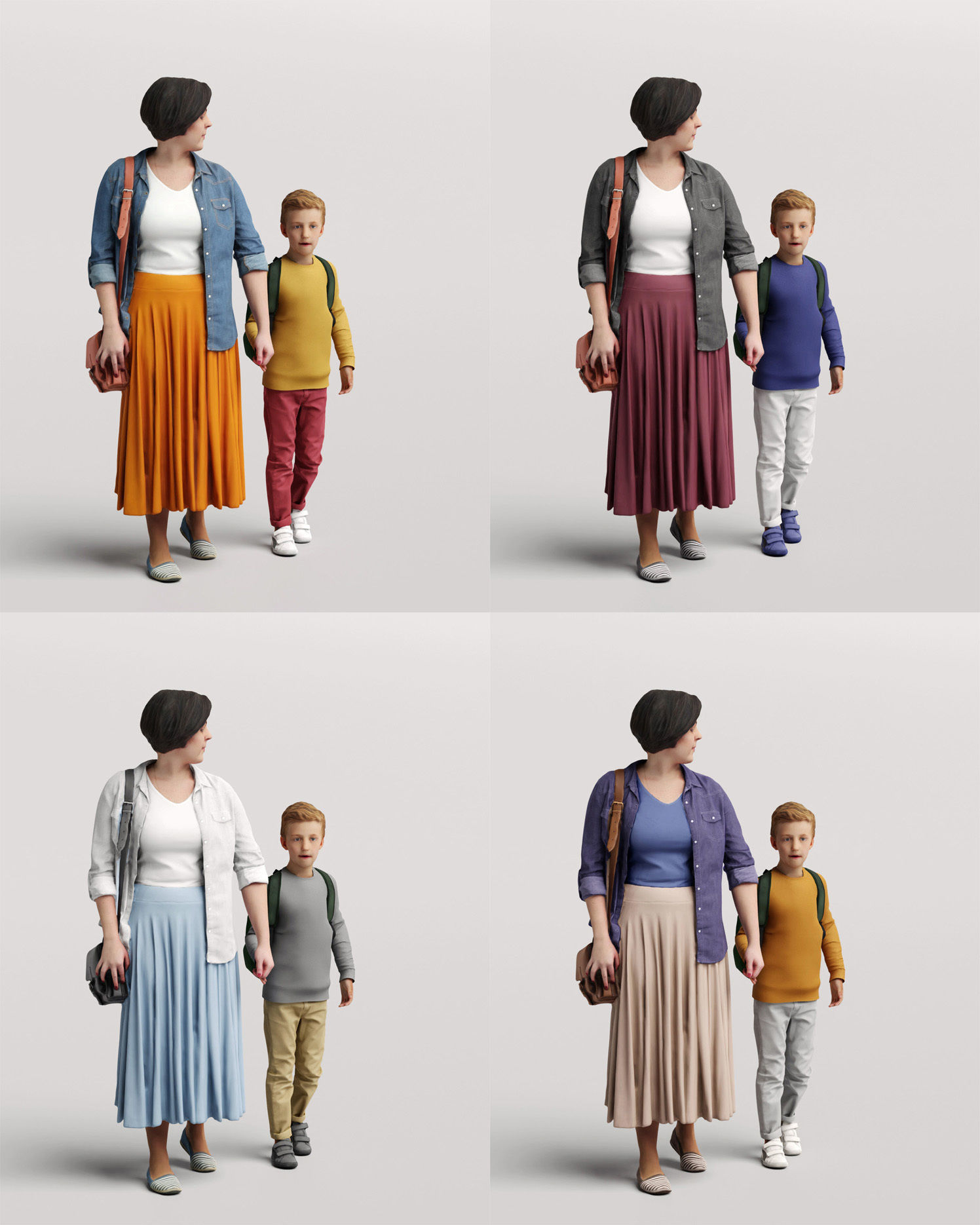 Humano Group model Mother walking with a young boy 0924 3D model_4