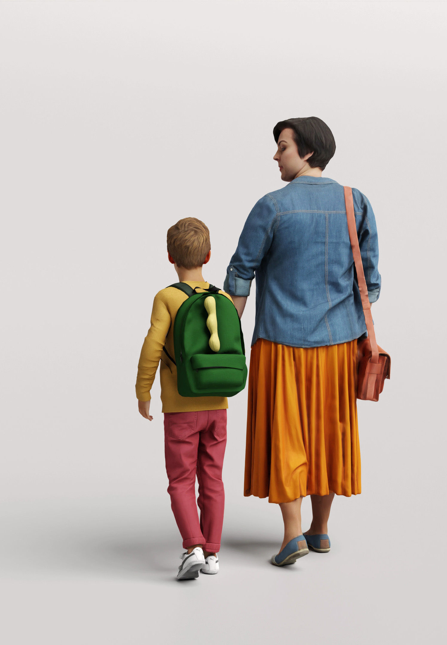 Humano Group model Mother walking with a young boy 0924 3D model_2