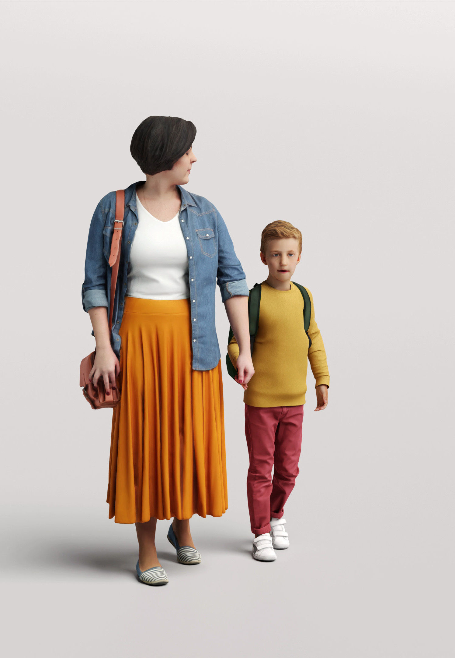 Humano Group model Mother walking with a young boy 0924 3D model_1