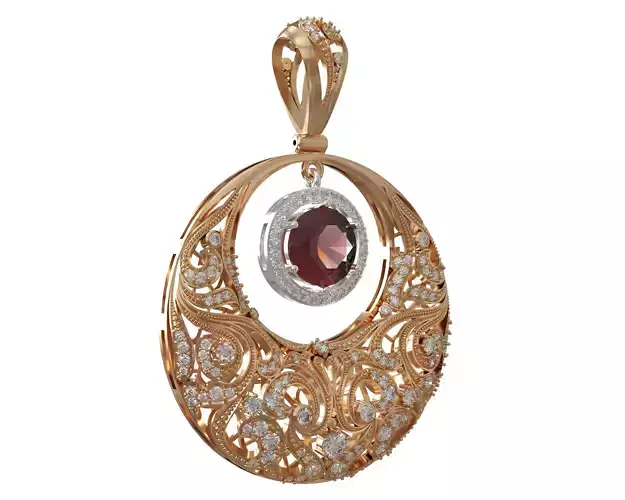 Classic Pendant with round garnet and diamonds 3D print model