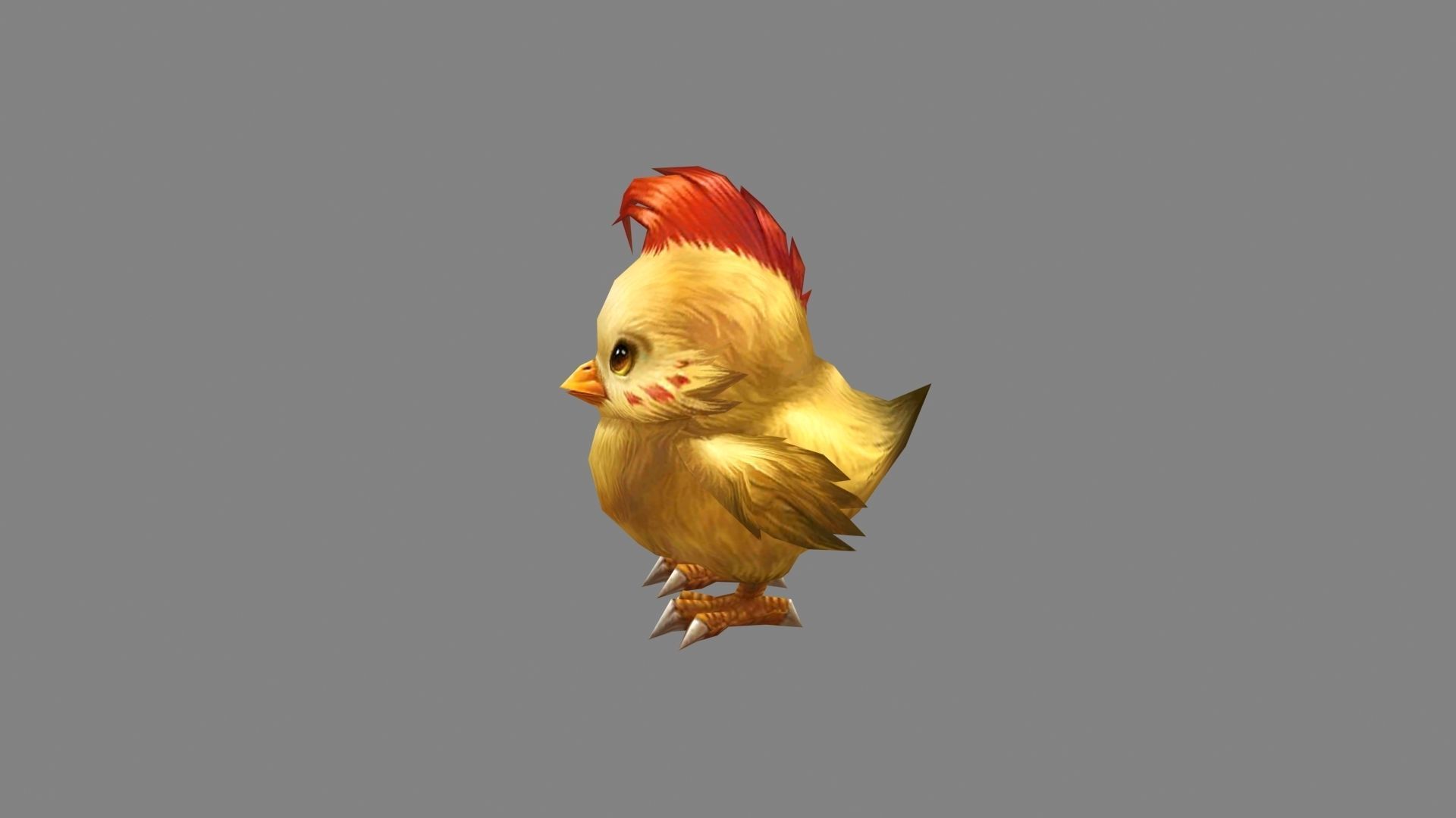 Cartoon yellow chicken - red cockscomb Low-poly 3D model_1