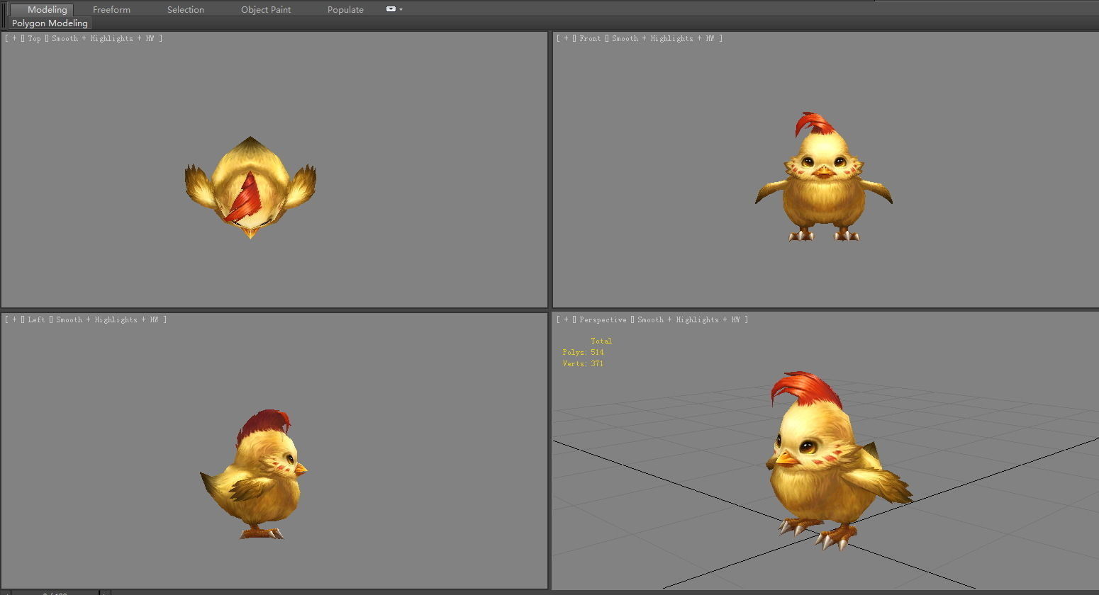 Cartoon yellow chicken - red cockscomb Low-poly 3D model_4