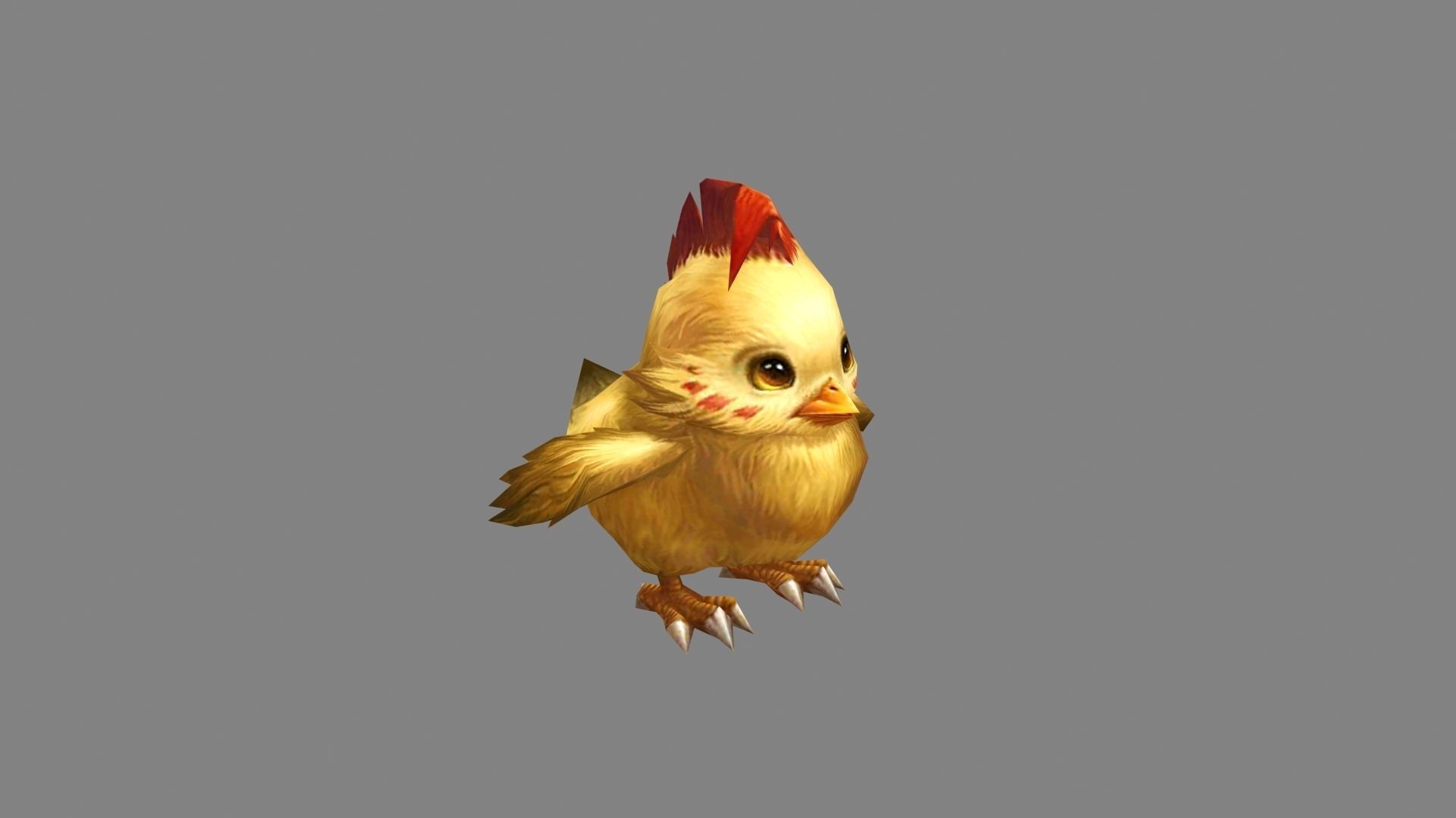 Cartoon yellow chicken - red cockscomb Low-poly 3D model_3