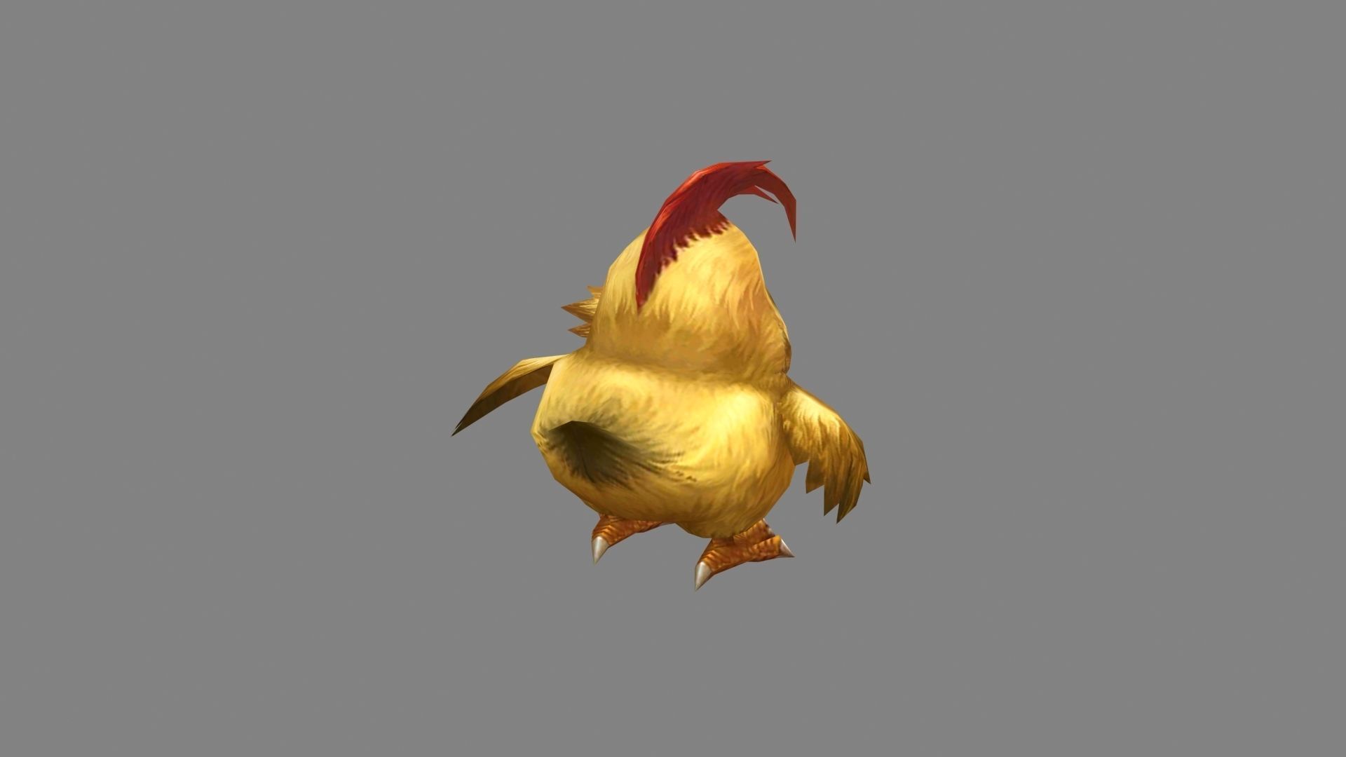 Cartoon yellow chicken - red cockscomb Low-poly 3D model_2