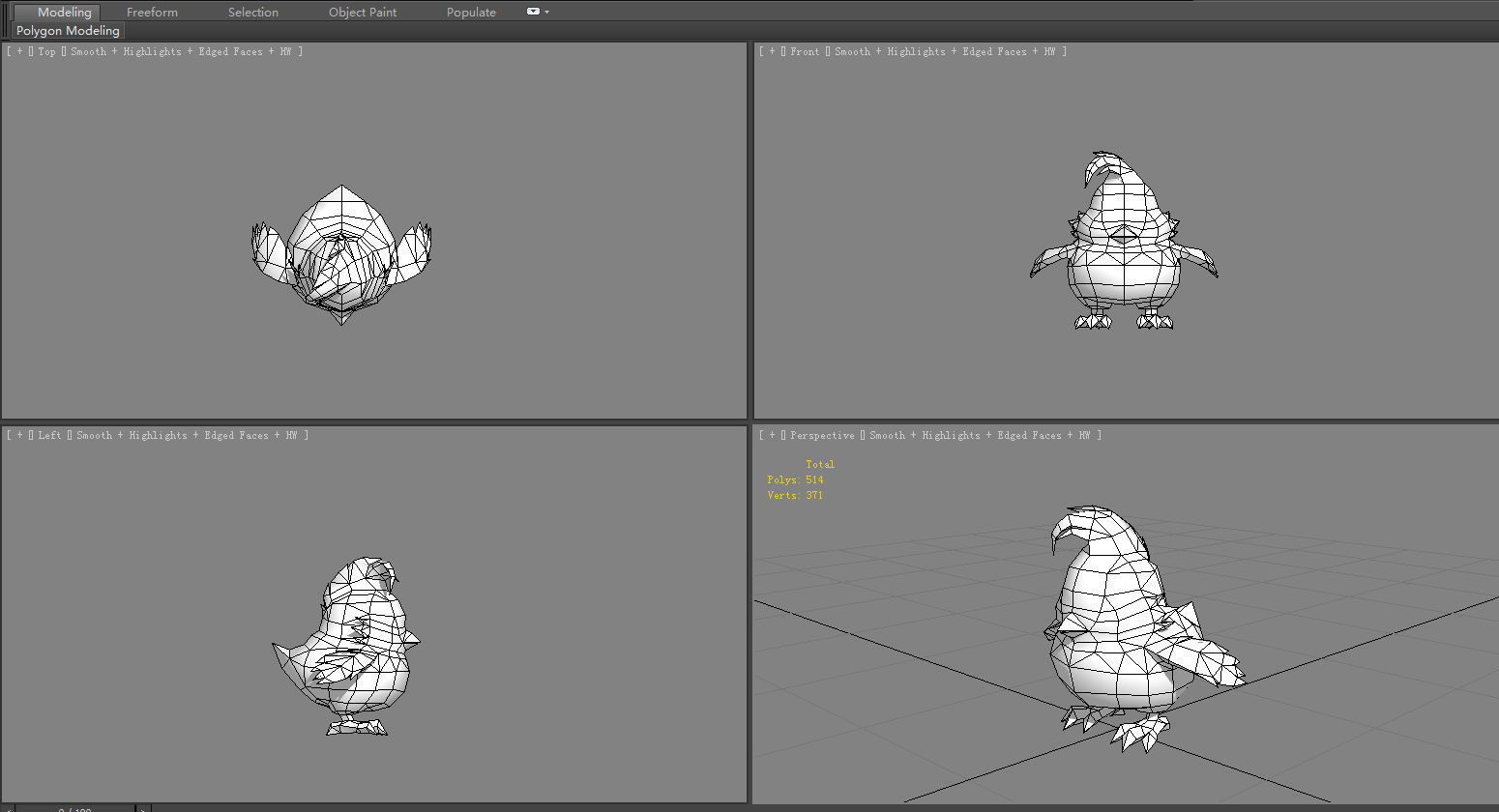 Cartoon yellow chicken - red cockscomb Low-poly 3D model_6