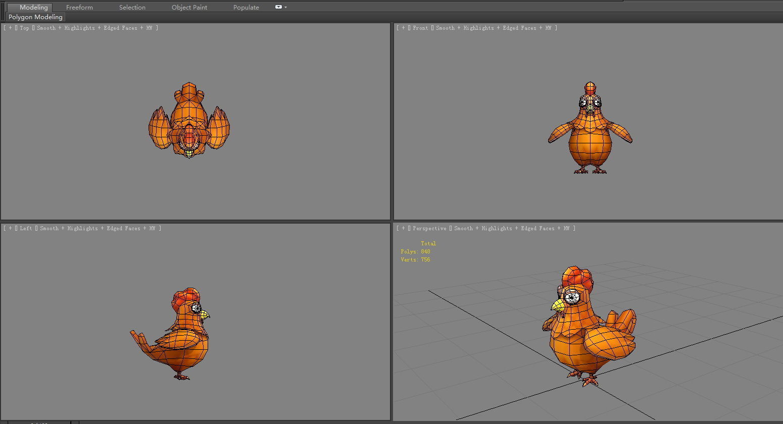 Cartoon rooster Low-poly 3D model_4
