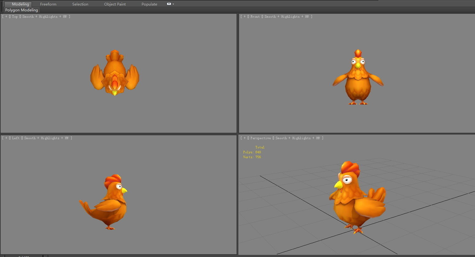 Cartoon rooster Low-poly 3D model_3