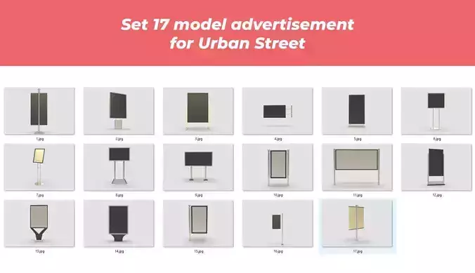 Set 17 model Style advertisement close to a urban street in city 3D Model Collection