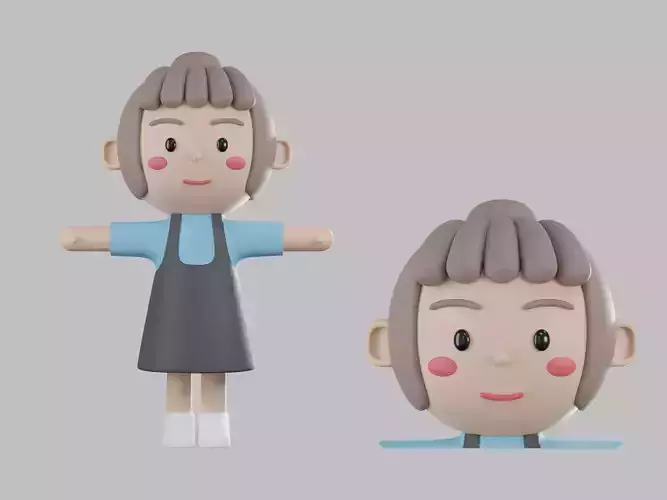 3D Cartoon character casual girl 3D model