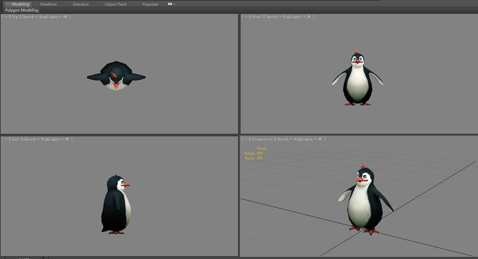 Cartoon penguin Low-poly 3D model_3