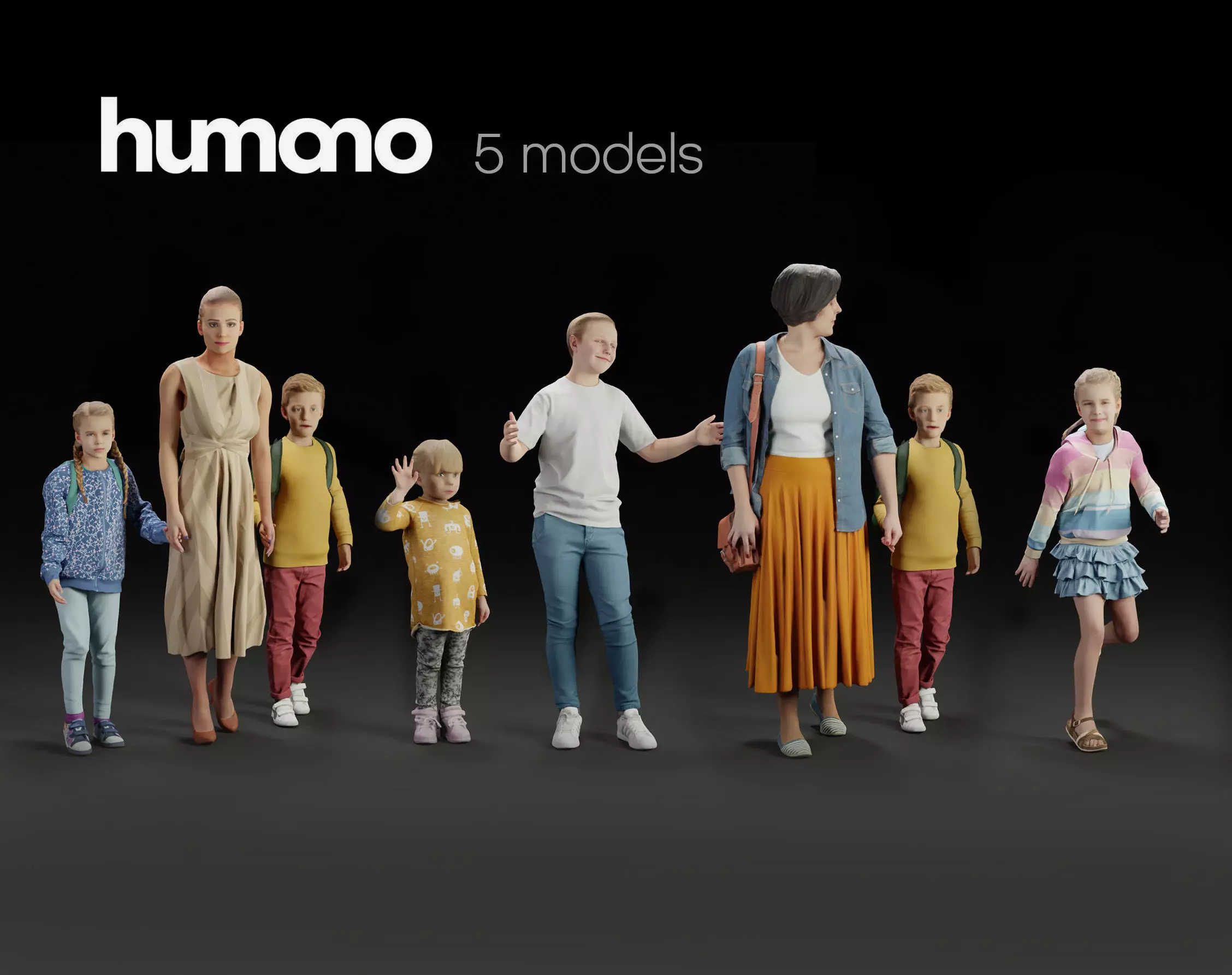 Humano 5-PACK - PEOPLE - KIDS WITH PARENTS - 5x 3d models 09A 3D Model Collection_0