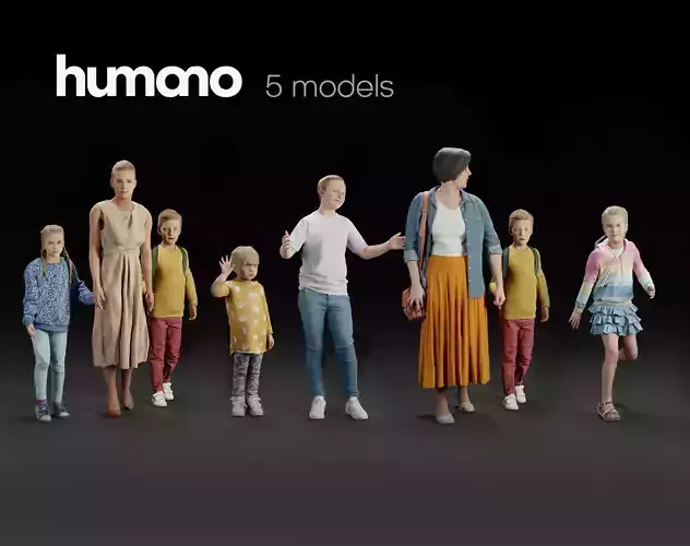 Humano 5-PACK - PEOPLE - KIDS WITH PARENTS - 5x 3d models 09A 3D Model Collection