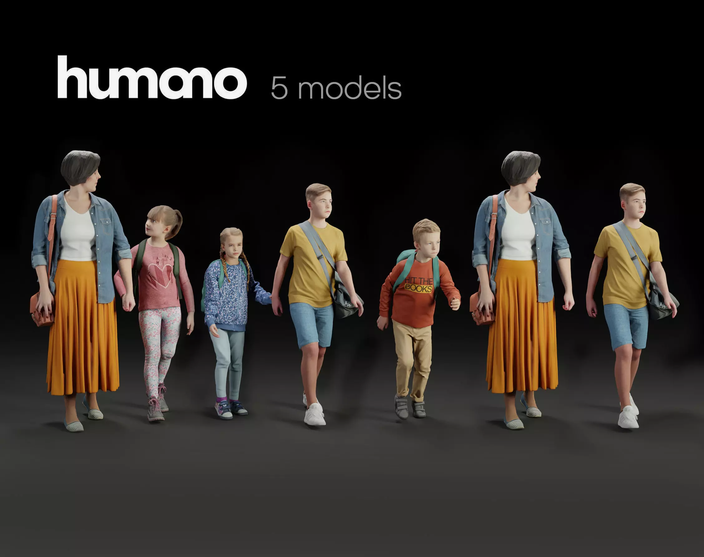 Humano 5-PACK - PEOPLE - KIDS WITH PARENTS - 5x 3d models 09B 3D Model Collection_0