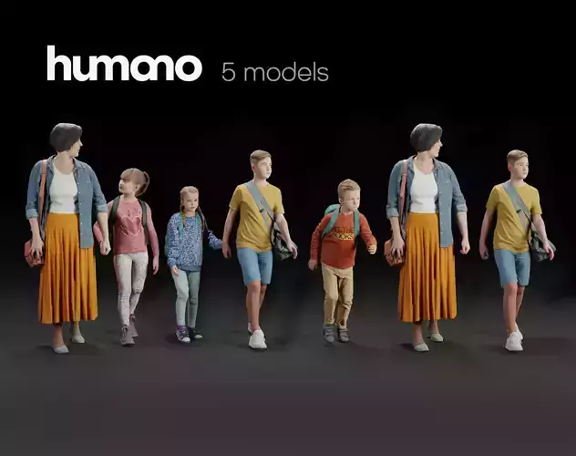 Humano 5-PACK - PEOPLE - KIDS WITH PARENTS - 5x 3d models 09B 3D Model Collection