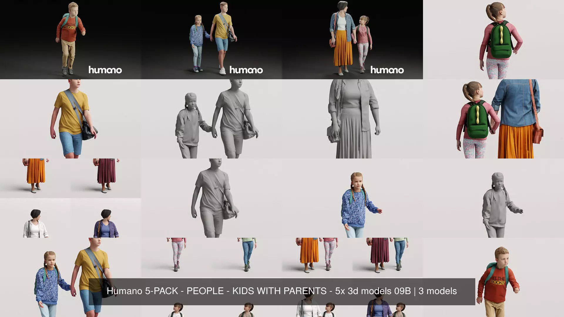 Humano 5-PACK - PEOPLE - KIDS WITH PARENTS - 5x 3d models 09B 3D Model Collection_1