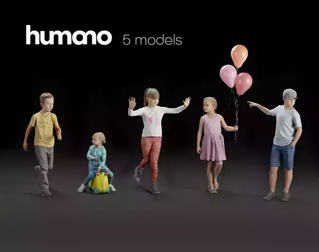 Humano 5-PACK - PEOPLE - PLAYING CHILDREN - 5x 3d models 09C 3D Model Collection