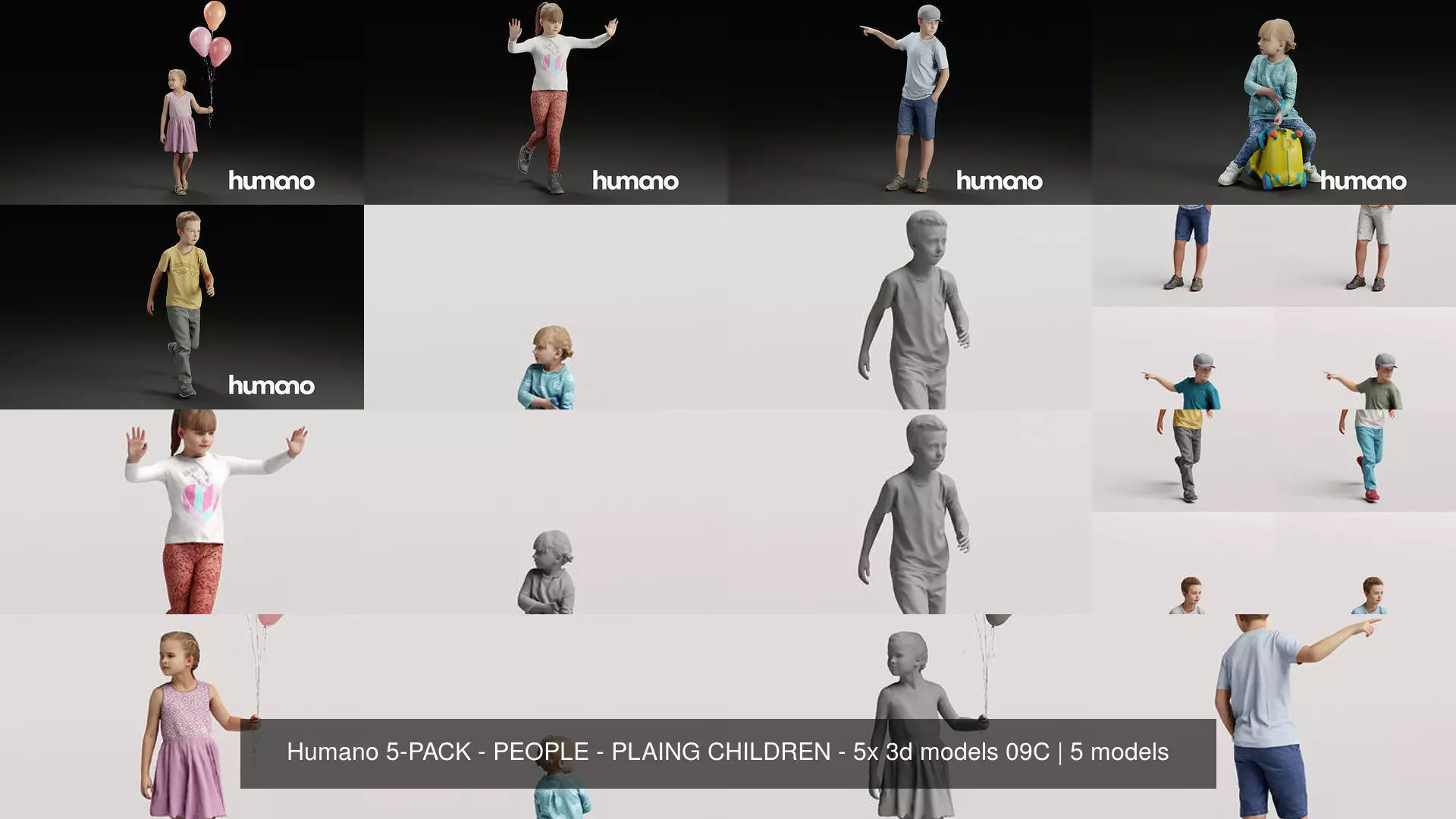 Humano 5-PACK - PEOPLE - PLAYING CHILDREN - 5x 3d models 09C 3D Model Collection_1