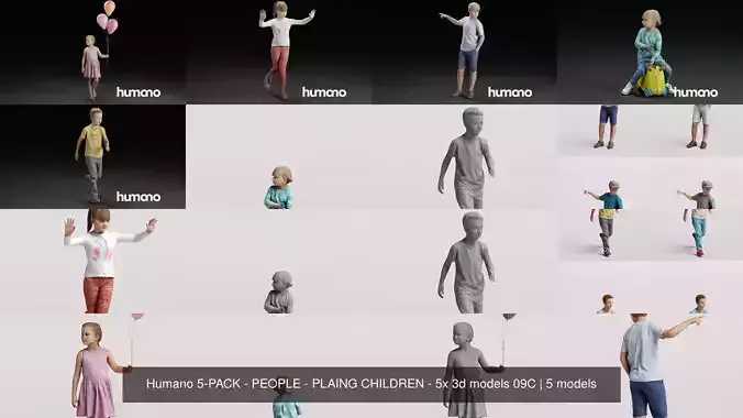 Humano 5-PACK - PEOPLE - PLAYING CHILDREN - 5x 3d models 09C