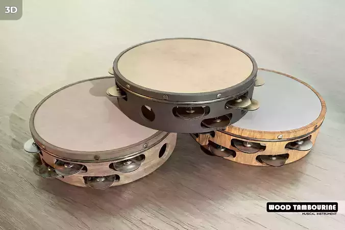 Wood Tambourine Low-poly 3D model