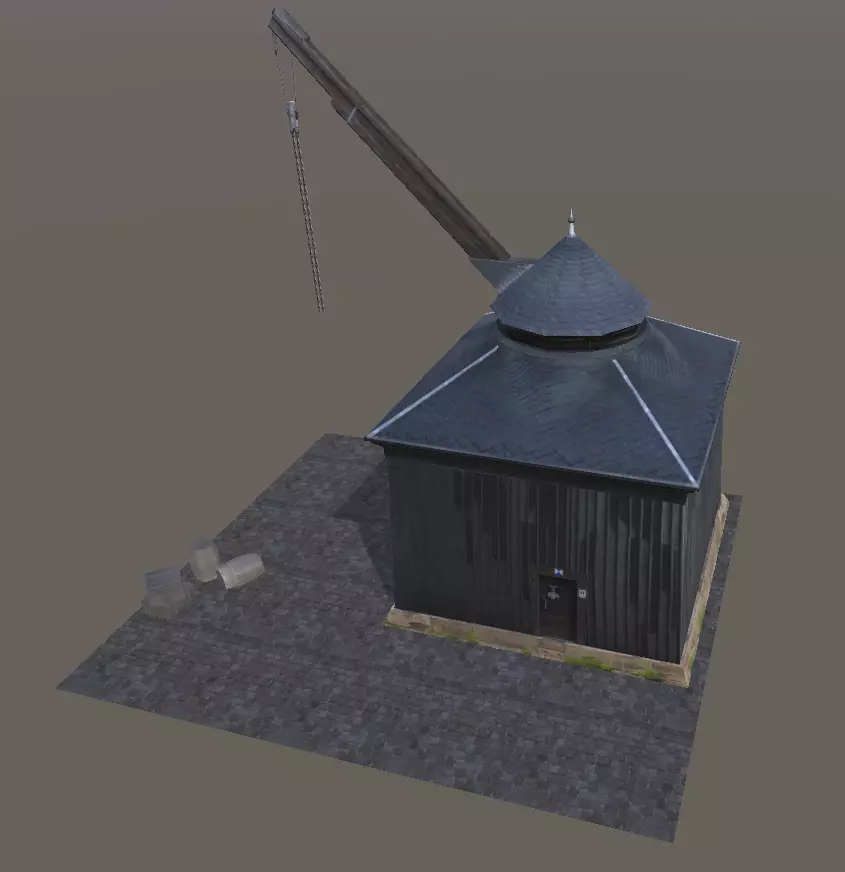 Wine loading old crane kran Oestrich Winkel 3d model Low-poly 3D model_0