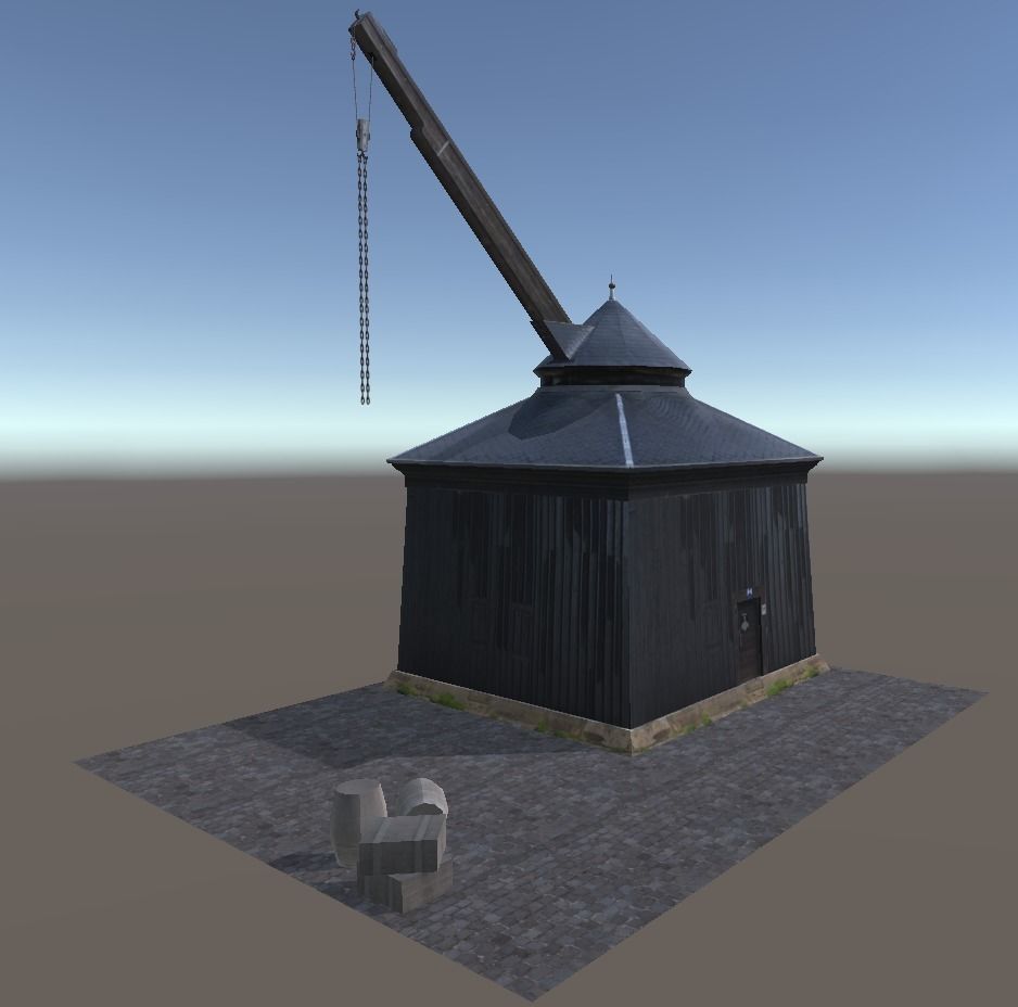 Wine loading old crane kran Oestrich Winkel 3d model Low-poly 3D model_1