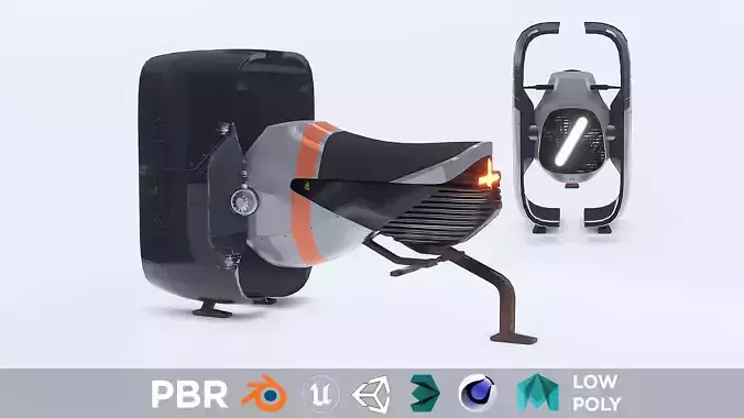 Space race bike futuristic scifi spaceship low poly 3D Low-poly 3D model