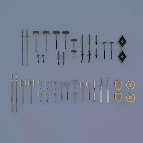 Low poly weapon pack contains stylized models for casual games