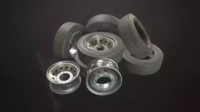 Truck Wheels Rims and Tires Low-poly 3D model