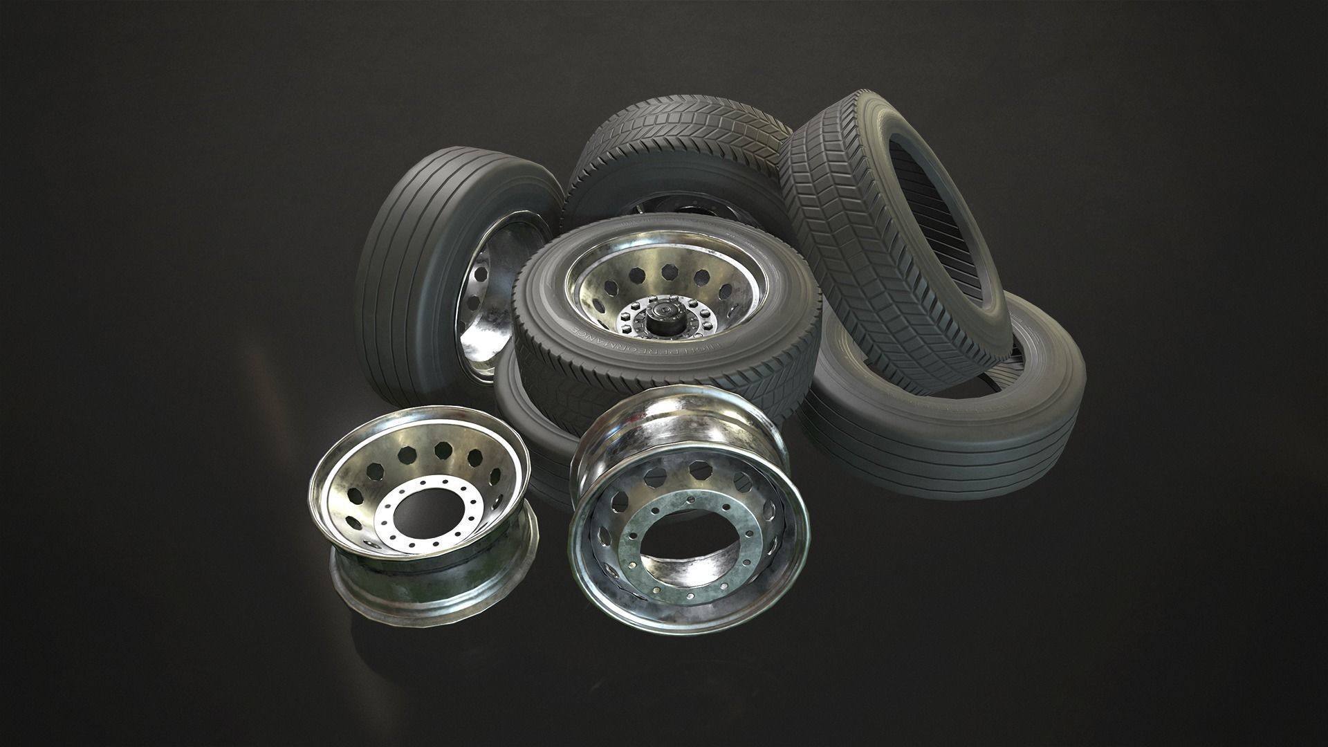 3D model Truck Wheels Rims and Tires VR / AR / lowpoly CGTrader