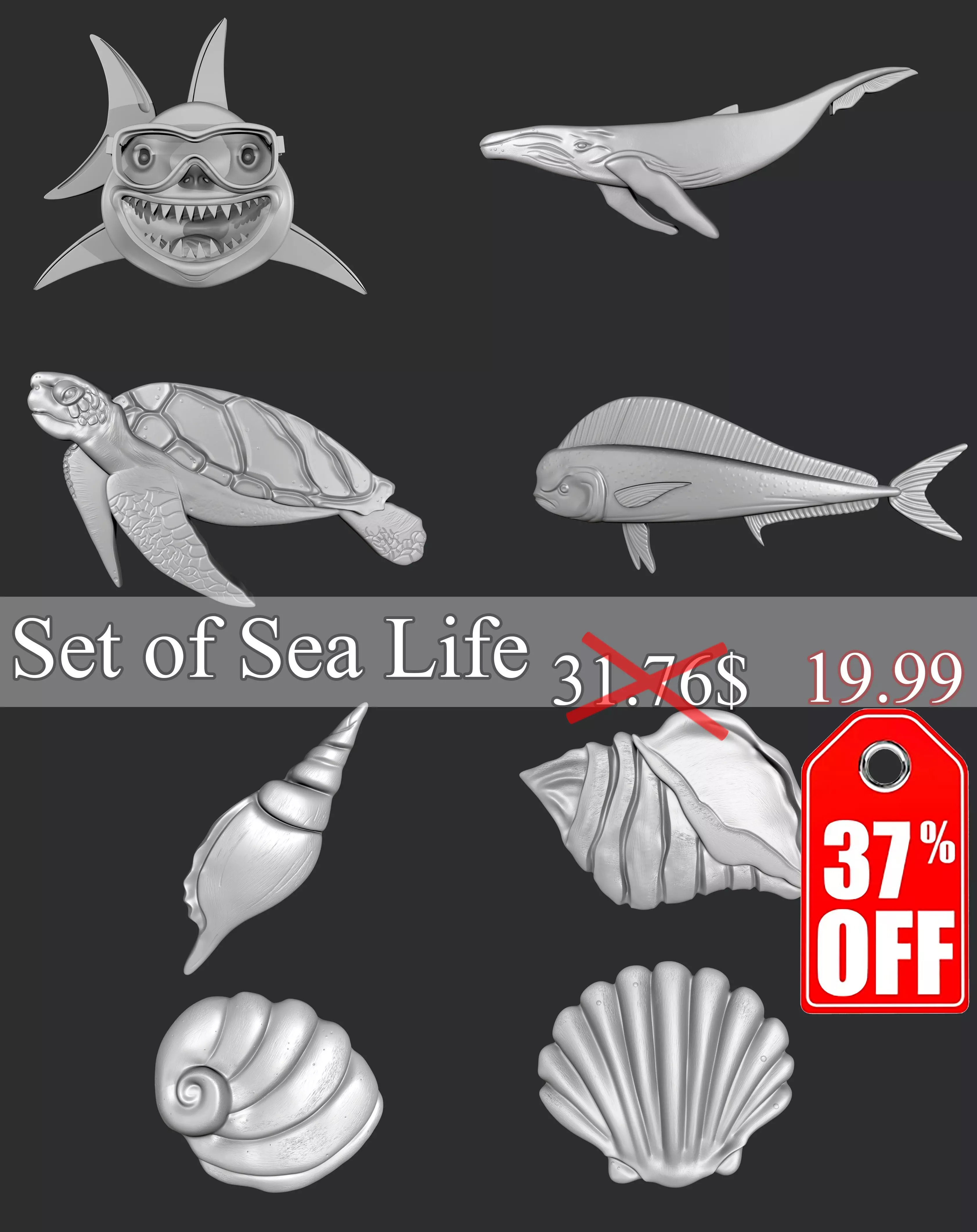 STL models for 3D printing and CNC Set of Sea Life 8 stl file 3D print model_0