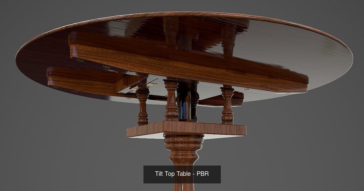 Tables Collection - Low Poly wooden table with circular top _3