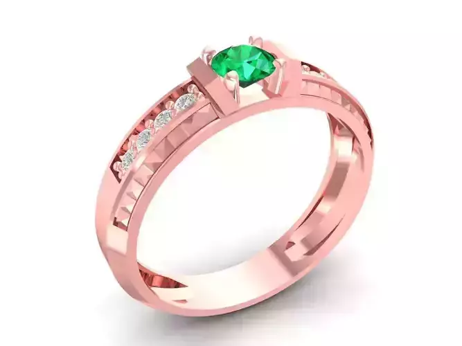 Round Emerald Diamond Engagement Ring for Women 1126
