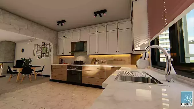 American Kitchen and Living Room 3D model