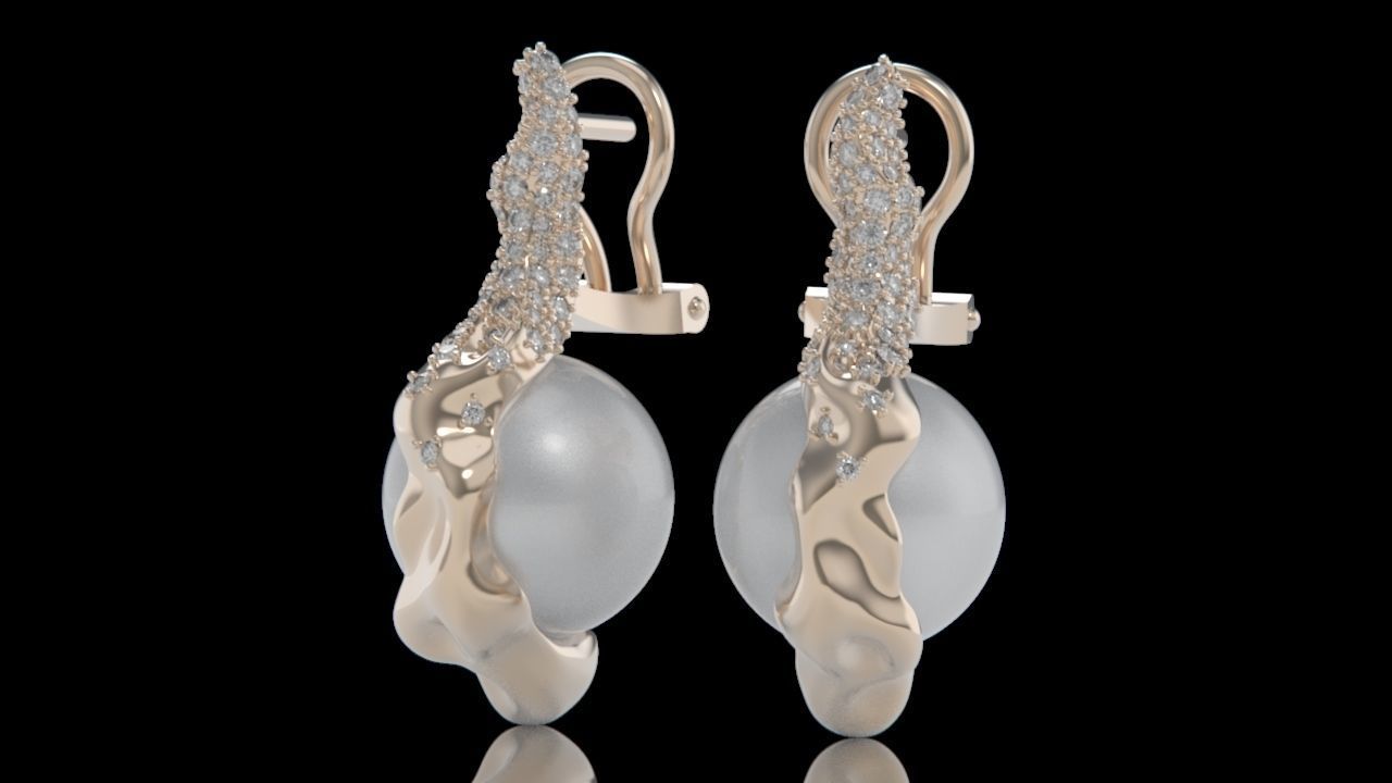 sea earrings with pearls and stones 3D print model_20