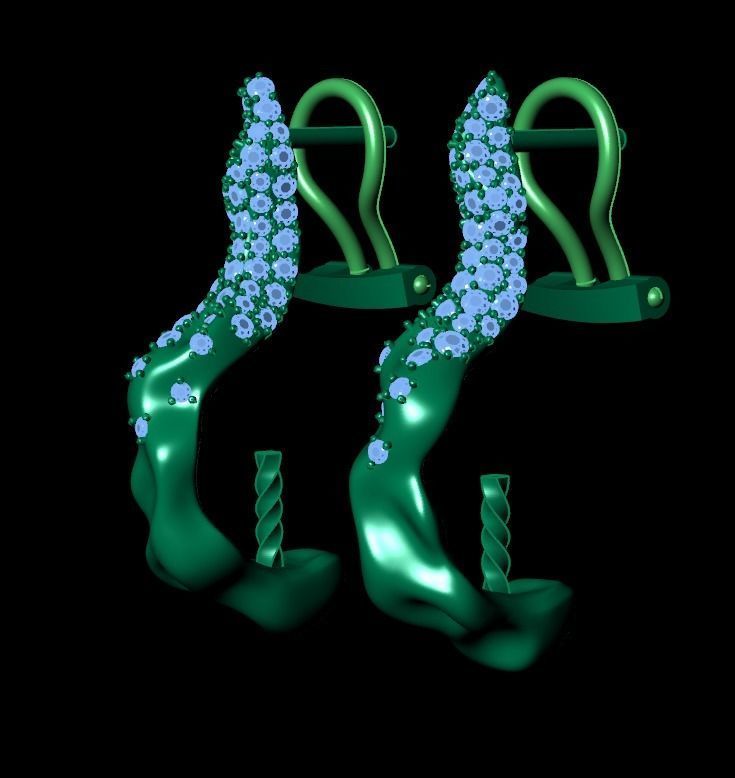 sea earrings with pearls and stones 3D print model_6