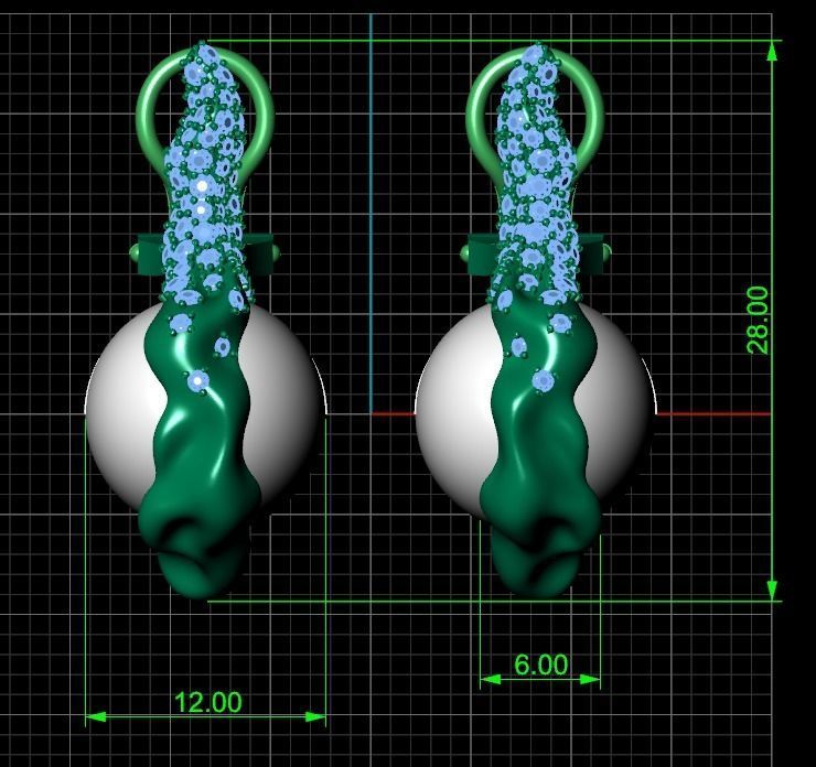 sea earrings with pearls and stones 3D print model_1